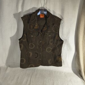 Hearts of Palm Women's M/L Brown Button Up Vest with Gold Details